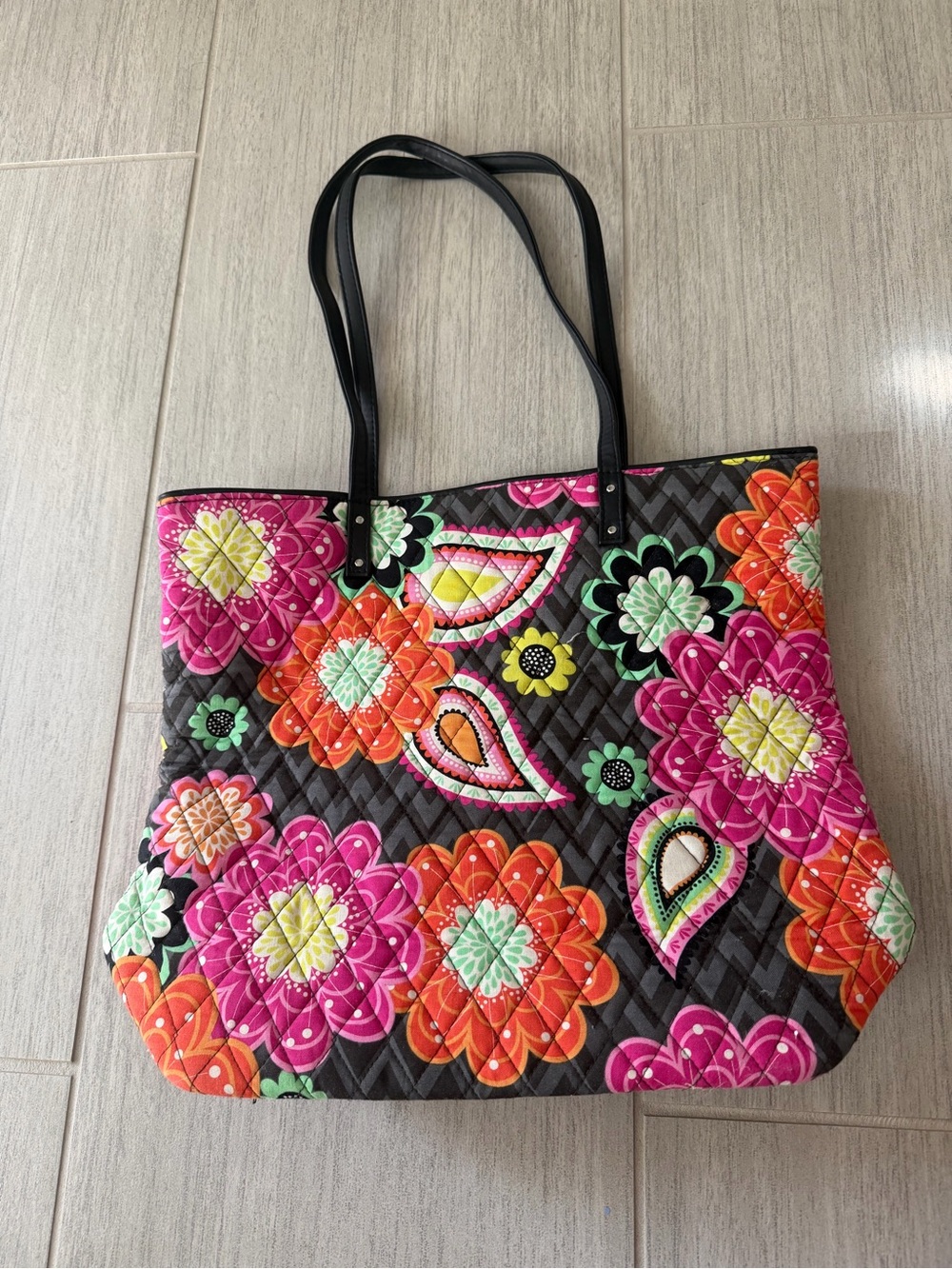 Vera Bradley Floral Quilted Tote in Pink, Orange & Green